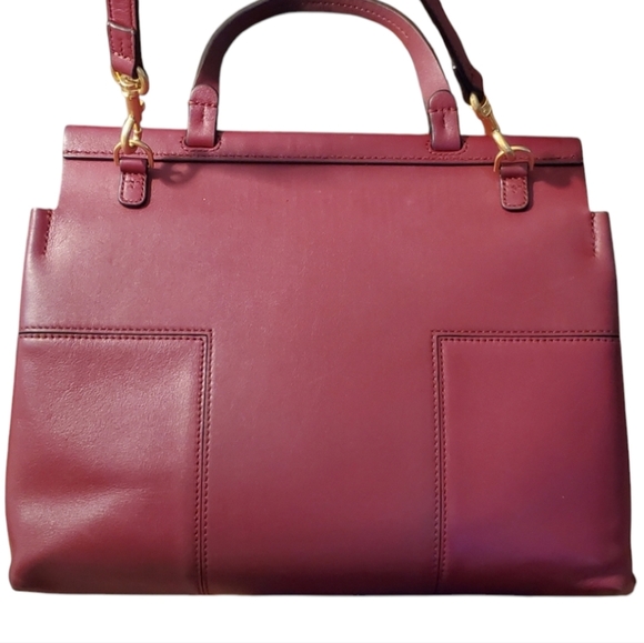 TORY BURCH New York Burgandy Leather Block-T Shoulder Crossbody Handbag - Picture 4 of 16